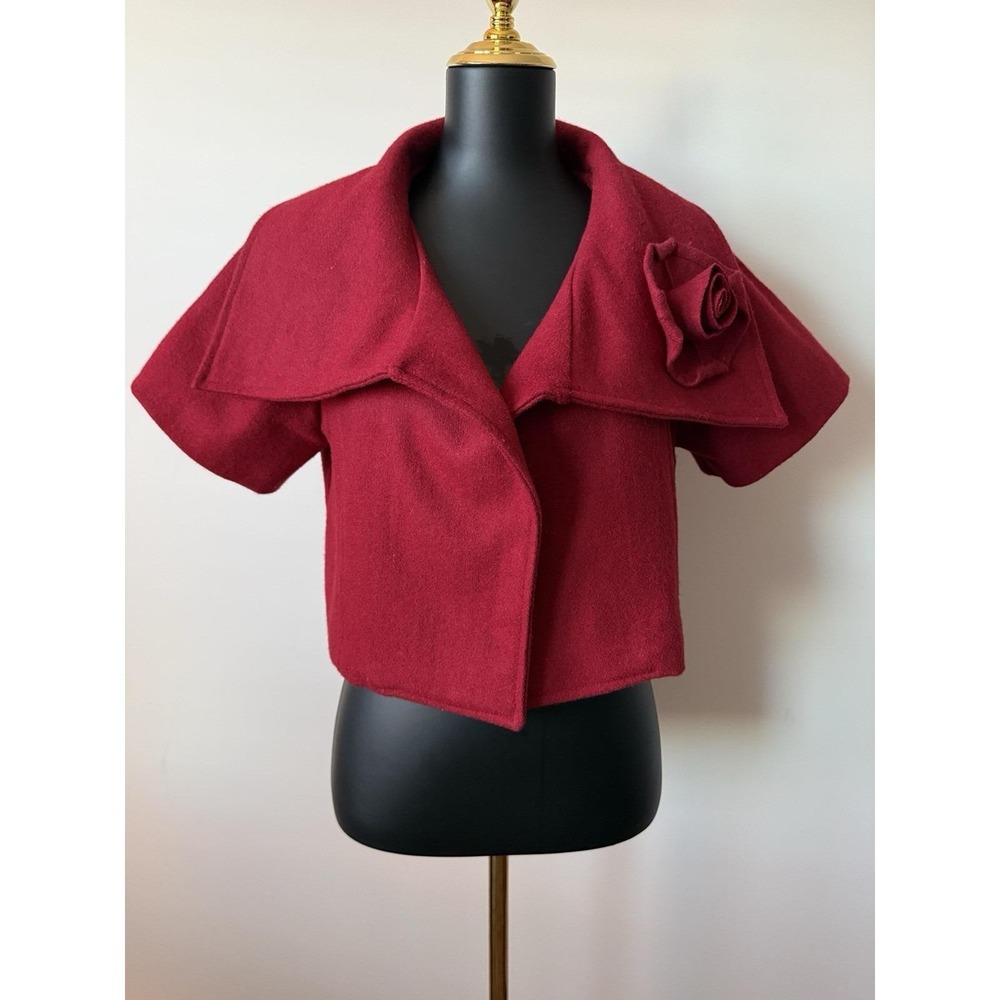DIMRI Women's M Red Wool Crop Jacket Bolero Chic Vintage Wide Collar